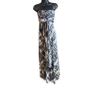 Pineapples Strapless Maxi Dress With Twist Front & Flowy Skirt gray & White